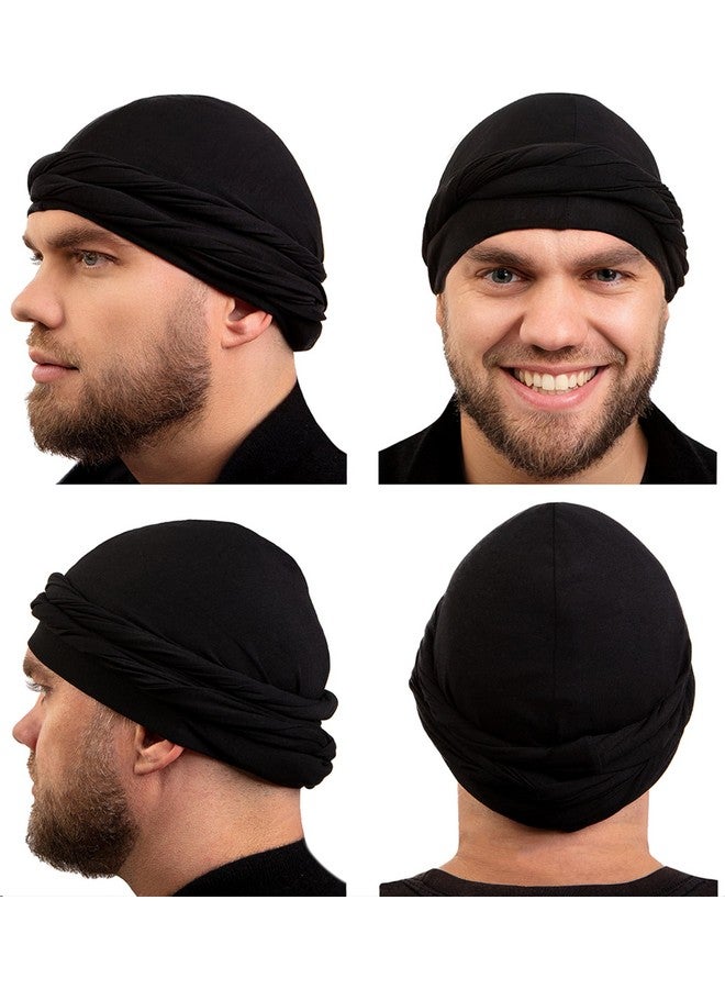 CAPLORD Silk Satin Lined Halo Turban Head Wrap Pretied Skull Cap For Men And Women Sleeping Bonnet Hair Cover Chemo Hair Loss Hat Black - Image 4