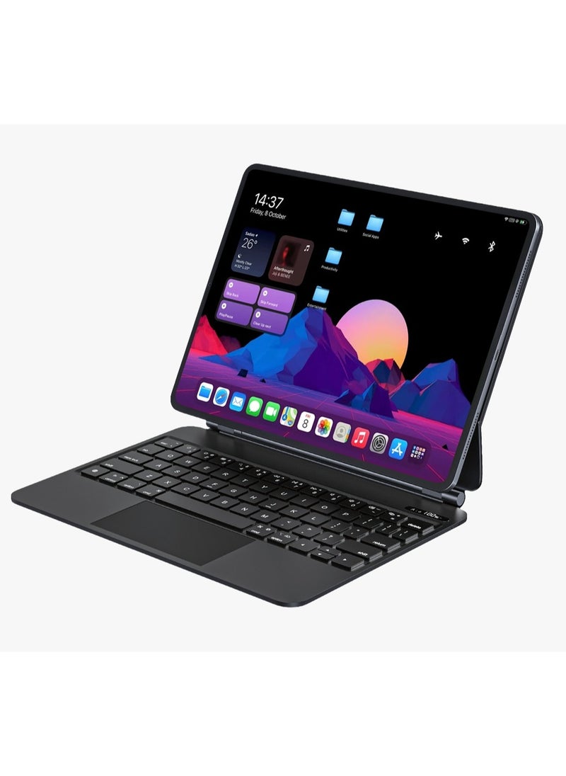 Powerology - Wireless Keyboard Case with 7-Color RGB Lights / Smartcase Pro Plus / Digital Power Display / Easy Pencil Access / Snap-On Attachment / Magic Arabic and English Keyboard for iPad Pro 13” (M4) - Black - Image 1