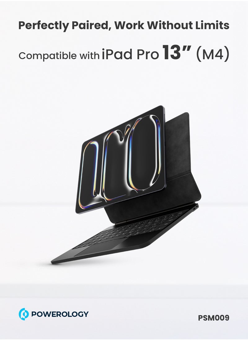Powerology - Wireless Keyboard Case with 7-Color RGB Lights / Smartcase Pro Plus / Digital Power Display / Easy Pencil Access / Snap-On Attachment / Magic Arabic and English Keyboard for iPad Pro 13” (M4) - Black - Image 1