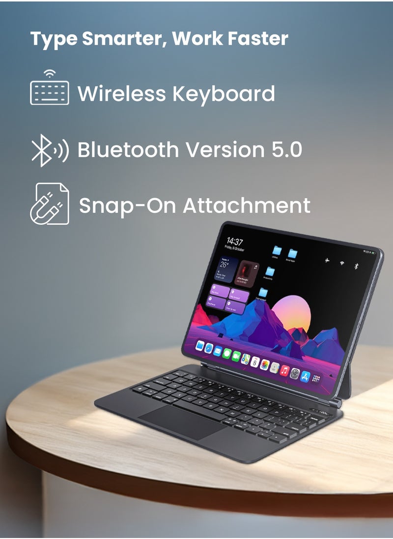 Powerology - Wireless Keyboard Case with 7-Color RGB Lights / Smartcase Pro Plus / Digital Power Display / Easy Pencil Access / Snap-On Attachment / Magic Arabic and English Keyboard for iPad Pro 13” (M4) - Black - Image 1