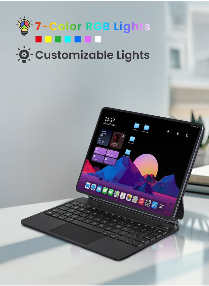 Powerology - Wireless Keyboard Case with 7-Color RGB Lights / Smartcase Pro Plus / Digital Power Display / Easy Pencil Access / Snap-On Attachment / Magic Arabic and English Keyboard for iPad Pro 13” (M4) - Black - Image 1