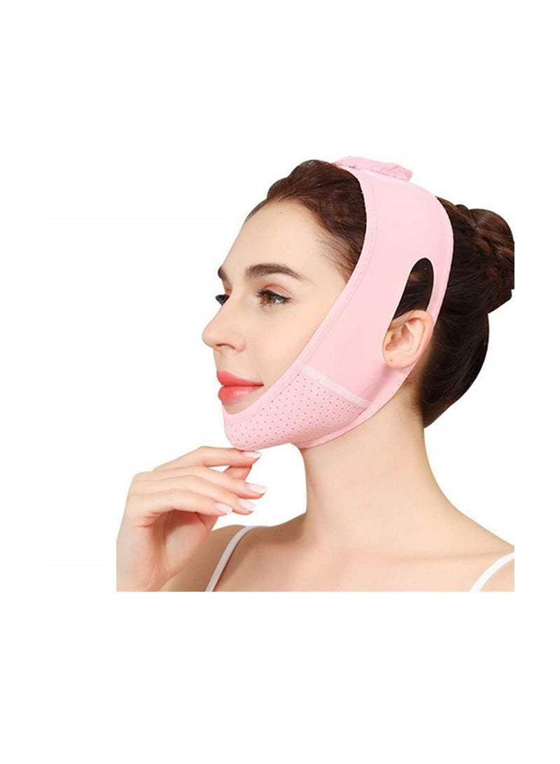 NIBEMINENT Facial Lifting Sleep Bandage, Double Chin Reducing Device with Thin Face Female Shaper, Reusable Breathable and Comfortable V Line Mask (Pink, 1 Piece) - Image 1