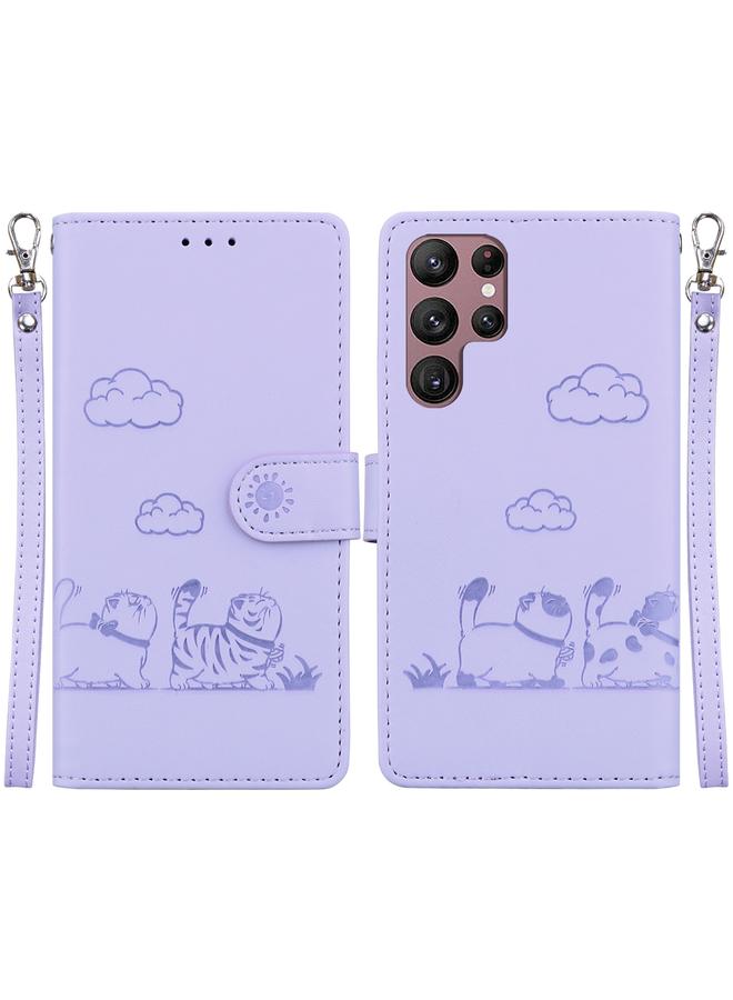 S-TOP Case For Samsung Galaxy S22 Ultra 5G Cute Cats RFID Leather Phone Case - Image 1