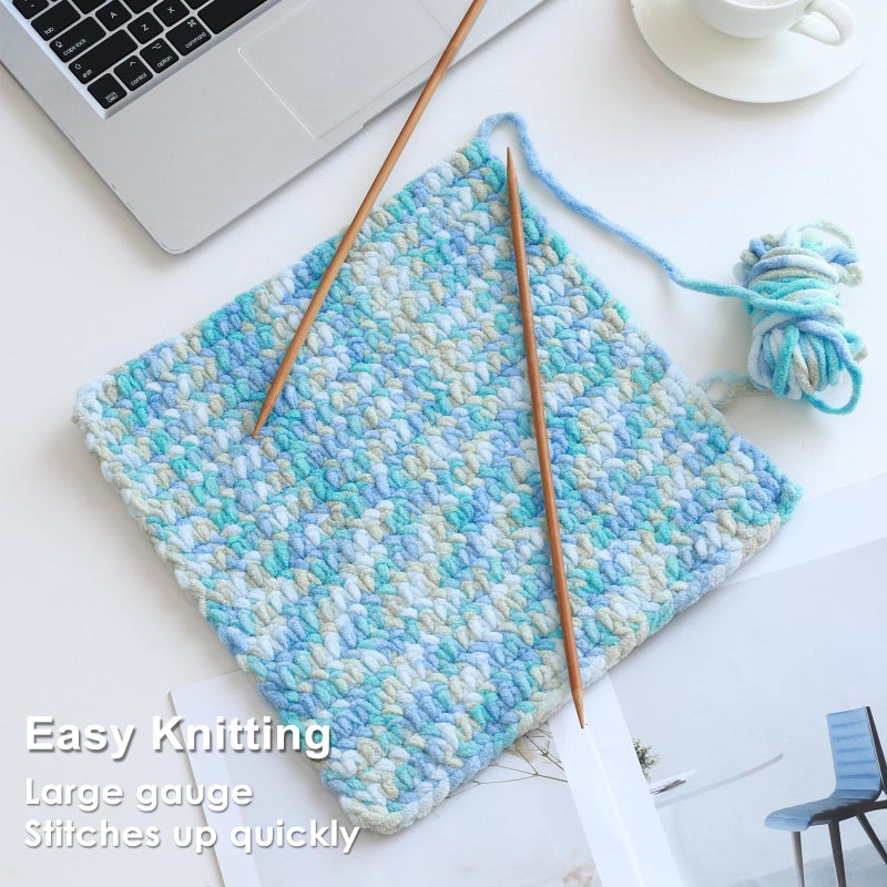 Knyteruna #6 Super Bulky Blanket Yarn for Crocheting - 4 Skeins(Each 10.5oz/300g, 220yds/201m), Chunky Chenille Thick Plush Big Soft Yarn for Crocheting Knitting Blankets, Khaki & Teal & Blue - Image 5