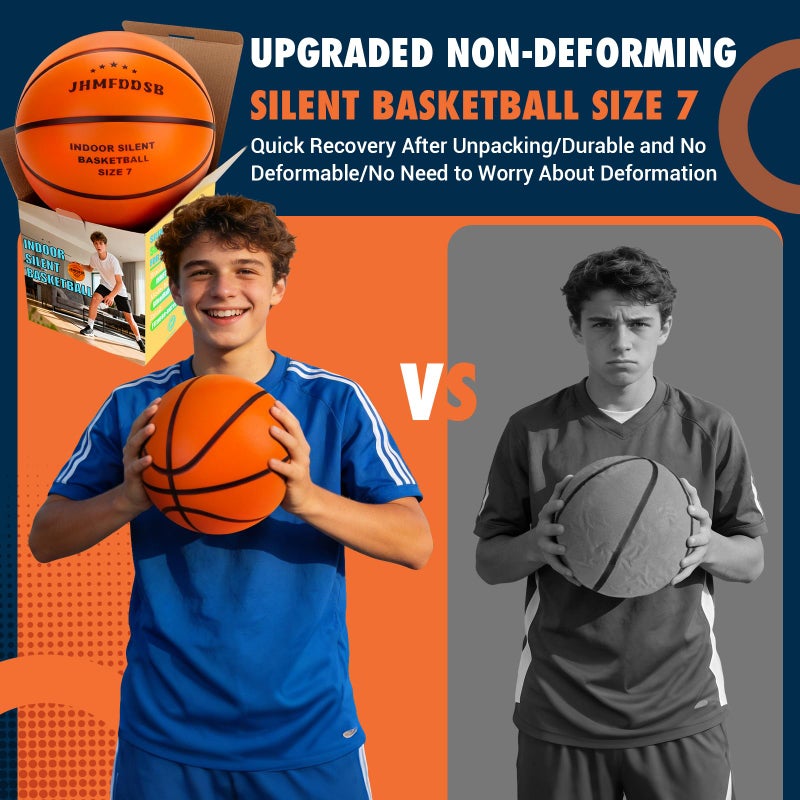 JHMFDDSB Silent Basketball Size 7 (29.5"), Indoor Quiet Foam Basketball Airless for Dribbling & Indoor Training, Soft Soundless Basketball for Restore Without Deformation, Real Feel Higher Bounce Quieter - Image 3