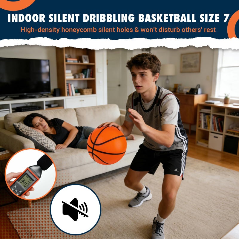 JHMFDDSB Silent Basketball Size 7 (29.5"), Indoor Quiet Foam Basketball Airless for Dribbling & Indoor Training, Soft Soundless Basketball for Restore Without Deformation, Real Feel Higher Bounce Quieter - Image 4