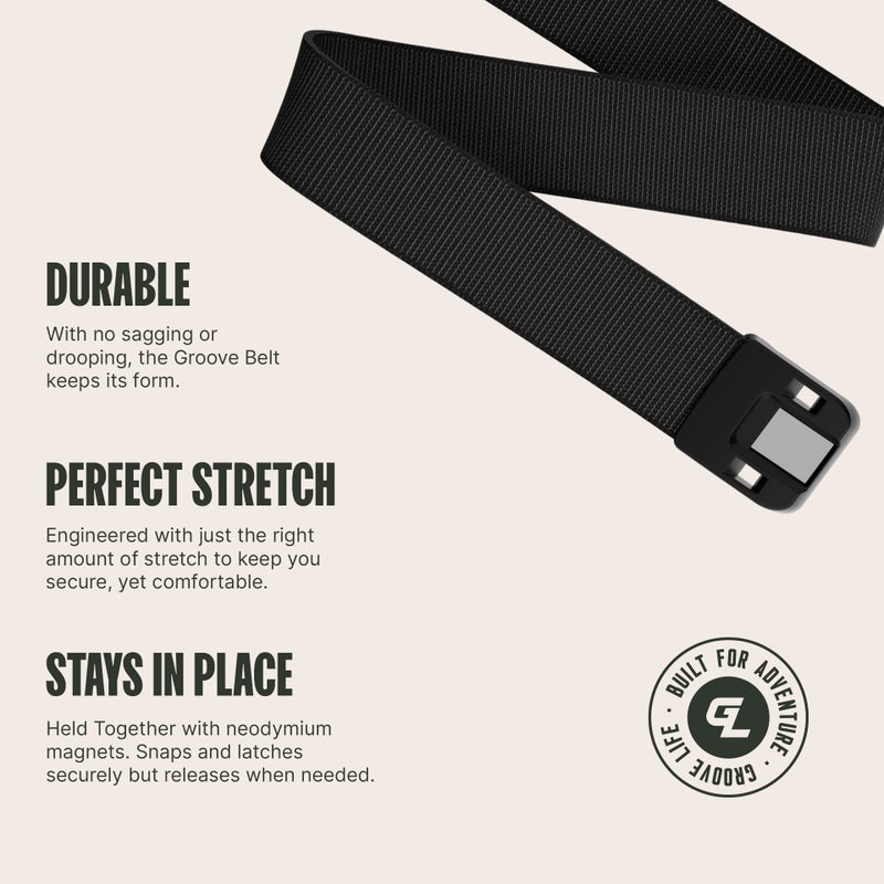 Groove Life Groove Life Groove Belt Low Profile Midnight/Black - Men's Stretch Nylon Belt with Magnetic Aluminum Buckle, Lifetime Coverage - Small (28-32")  - Image 3