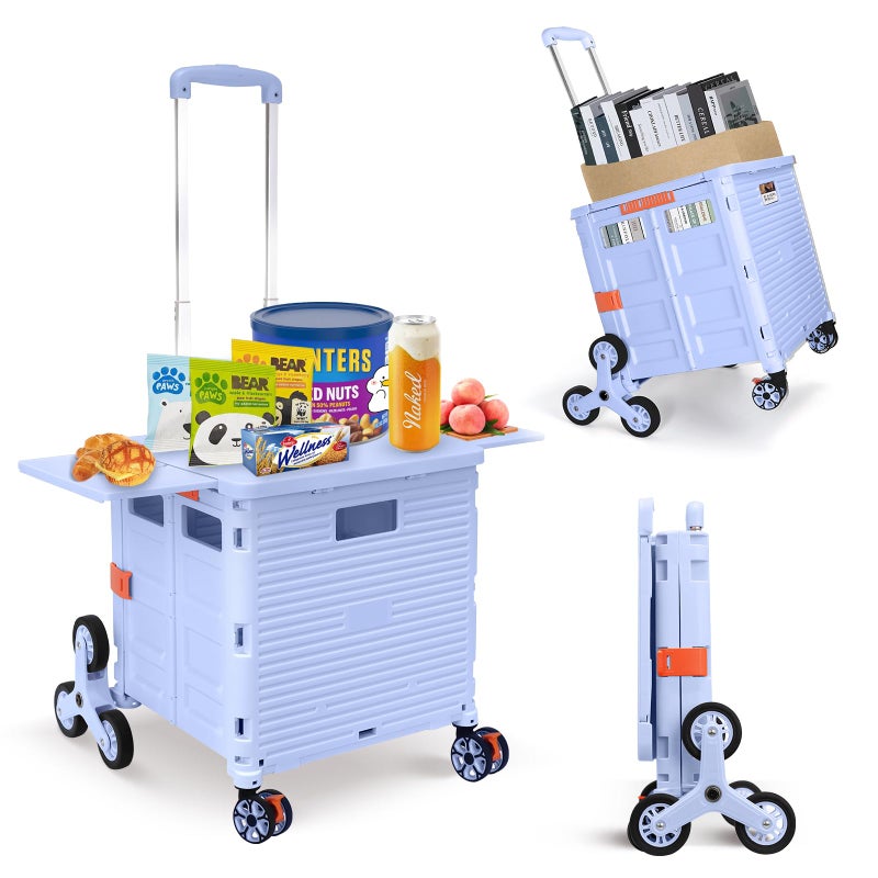 Foldable Utility Cart Collapsible Portable Crate Rolling Carts with Stair Climbing Wheels Tote Basket with Magnetic Lid Telescopic Cover WearResistant 360Rotate Wheel Noiseless for Shopping Office