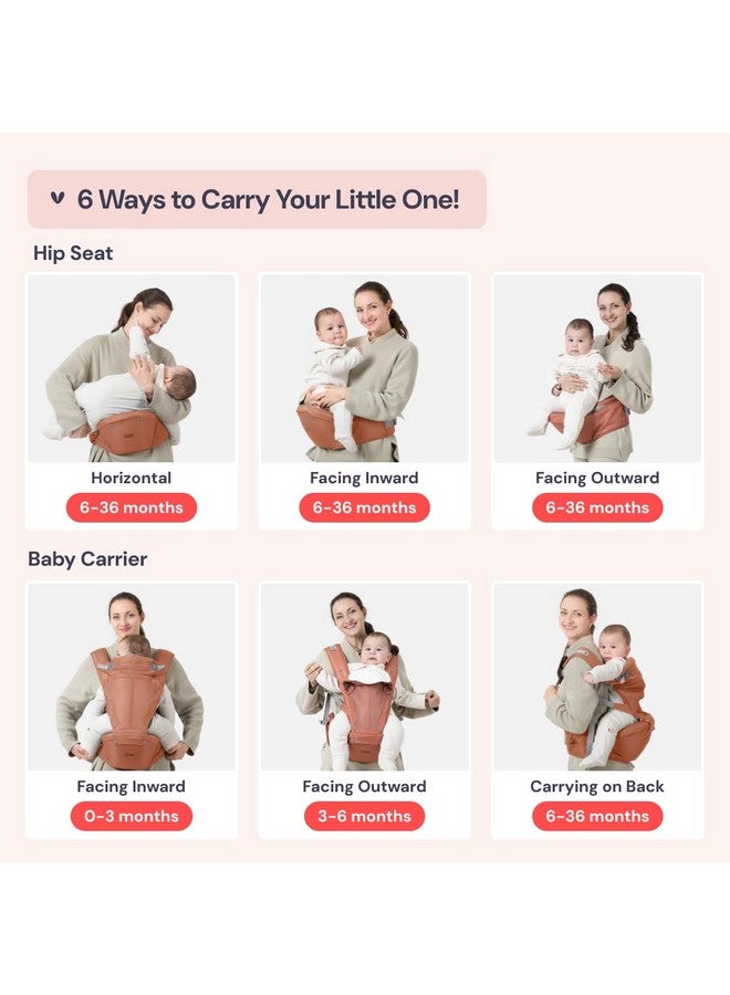 BabbleRoo 6-in-1 Baby Carrier with Hip Seat, Ergonomic, Cozy & Adjustable Toddler Carrier 7-50 lbs with Hip & Lumbar Support, Hood for Sun Protection, Baby Carrier Newborn to Toddler, Kangaroo Rose - Image 4