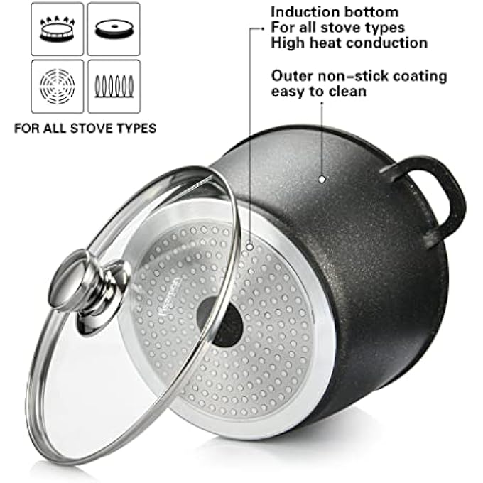 Fissman Stockpot Emma Series With Glass Lid With Induction Bottom And Aluminium With NonStick Touchstoneforte Coating 24X17Cm 63Ltr - Image 4