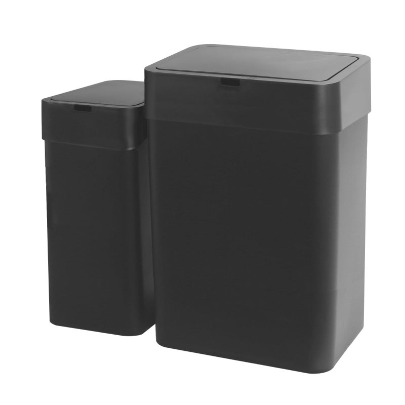 ELPHECO Bathroom Trash Can with Lid, 2 Pack Automatic Garbage Can, 2.5 Gallon + 4 Gallon Motion Sensor Smart Bathroom Decor, Slim Waterproof Trash Bins for Bedroom, Office, Living Room, Black - Image 1
