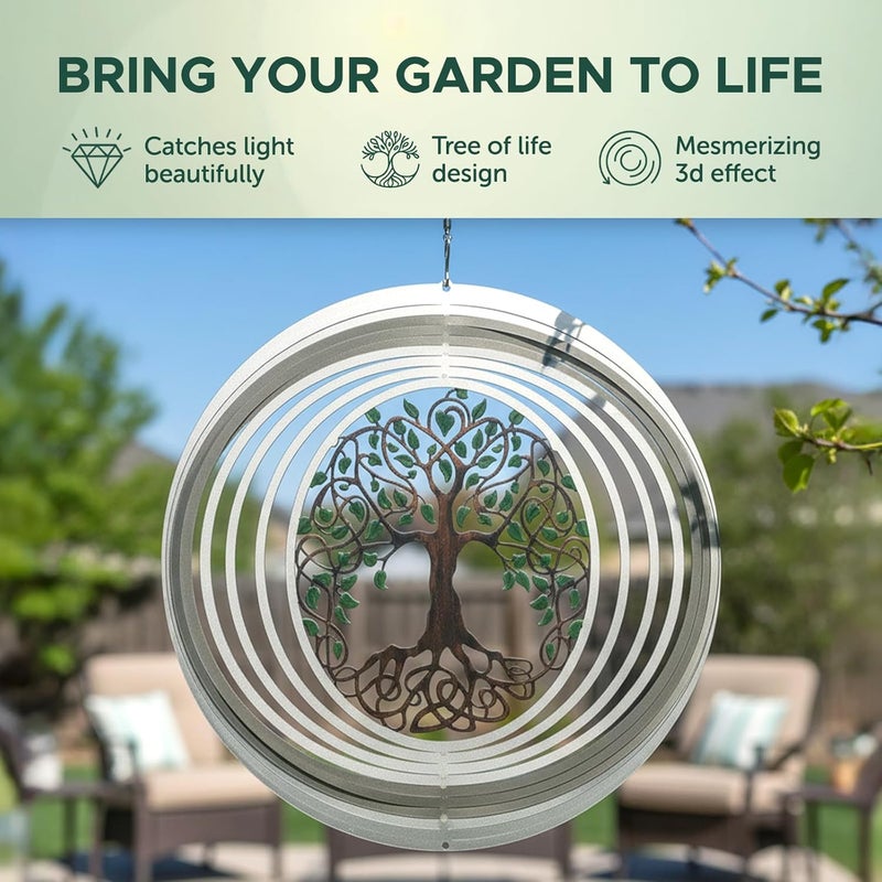 إسيو XL Tree of Life Wind Spinner for Yard and Garden, Hanging Outdoor Decor, Yard Art, Porch and Patio Decorations, Metal Wind Spinners Outdoor, Weather Resistant, 15” - Image 4