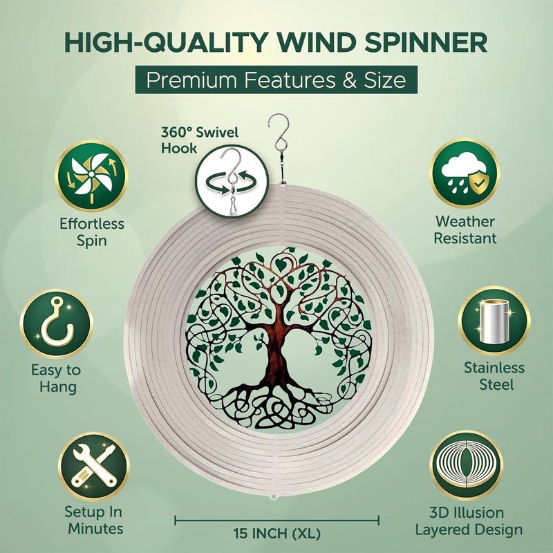 إسيو XL Tree of Life Wind Spinner for Yard and Garden, Hanging Outdoor Decor, Yard Art, Porch and Patio Decorations, Metal Wind Spinners Outdoor, Weather Resistant, 15” - Image 3