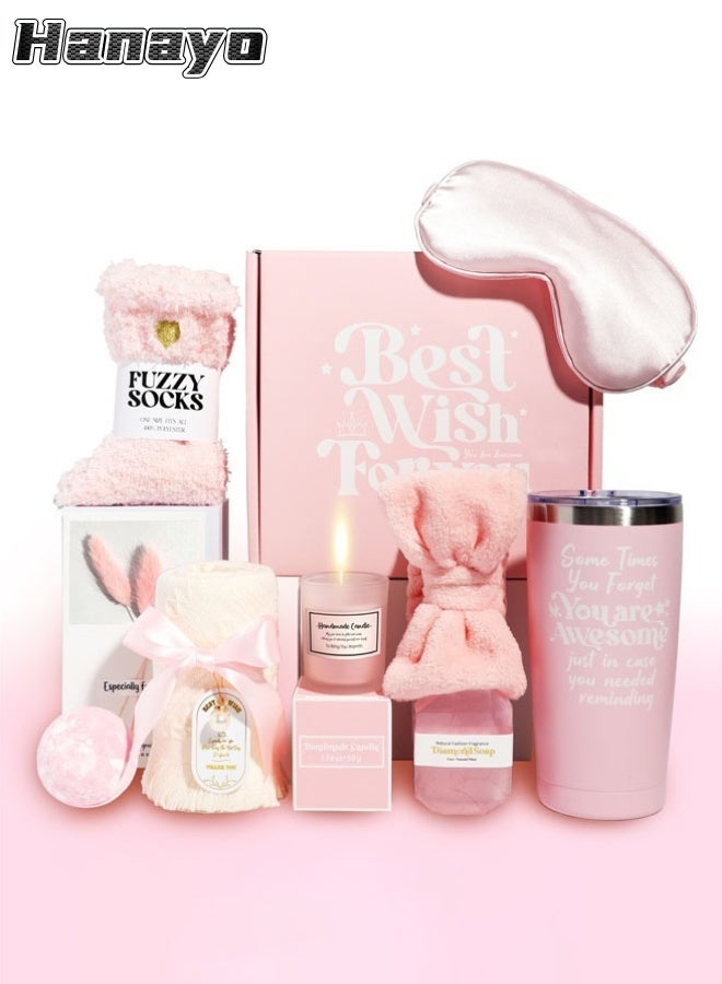 Hanayo Spa Gift Set Gifts for Women Happy Birthday Gifts Basket for Women Spa Gift Set for Ladies 10 PCS Spa Gift Basket Set with Gift Box Relaxation Bath Gift Set for Wife and Best Friend(Pink) - Image 1