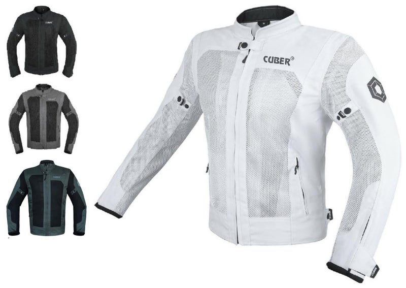 CUBER HI VIS BREATHABLE MESH MOTORCYCLE JACKET RIDING MENS CE ARMOR BIKER RACING GEAR DUAL SPORTS PROTECTIVE WHITEXLARGE