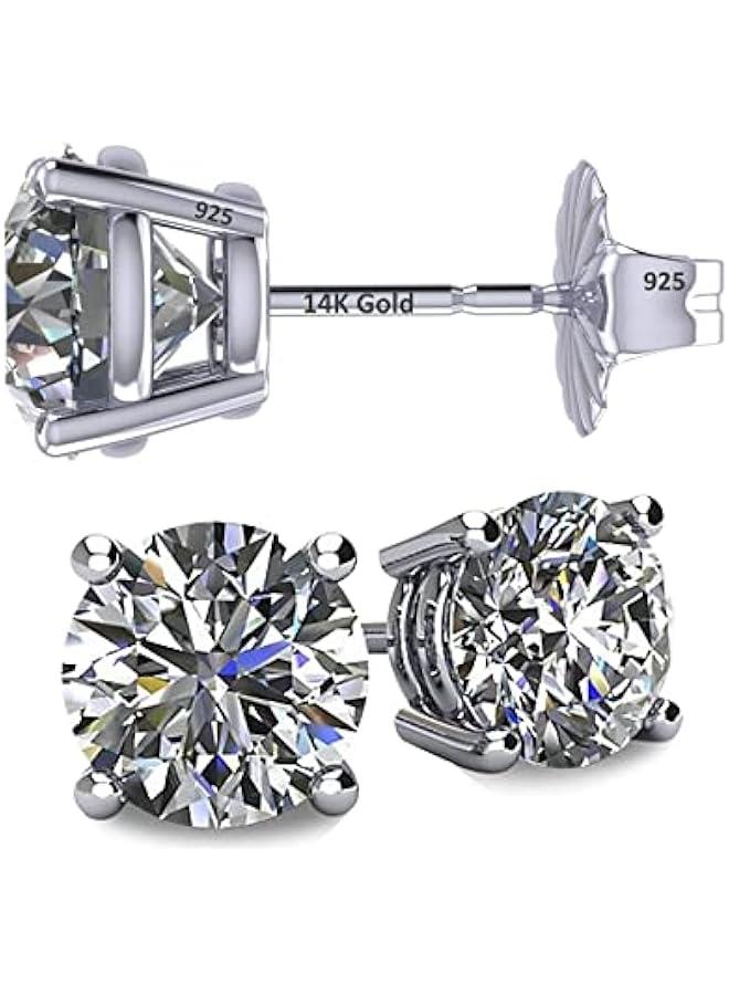 Arabest 14K Solid Gold Post & Silver Simulated Diamond Stud Earrings-cubic zirconia earrings studs .30ct to 8.00ct - Image 1