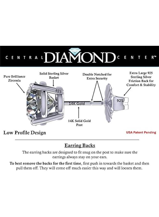 Arabest 14K Solid Gold Post & Silver Simulated Diamond Stud Earrings-cubic zirconia earrings studs .30ct to 8.00ct - Image 2