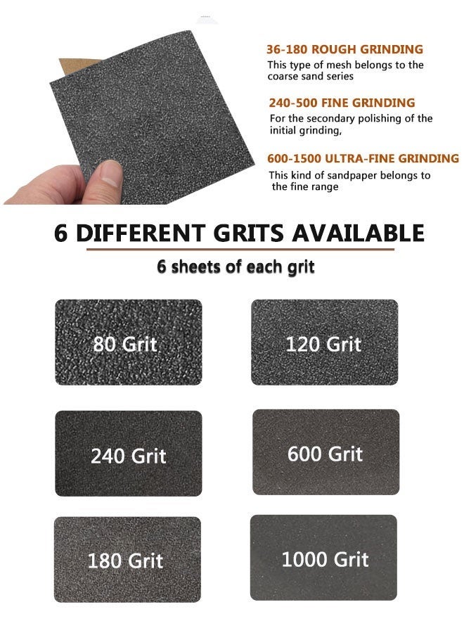 HOOTO Wet Dry Waterproof Sand Paper, 80 to 1000 Assorted Grit of 6Different Grit from Coarser to Finest, for Woodworking Metal Sanding and Automotive Polishing, - Image 3