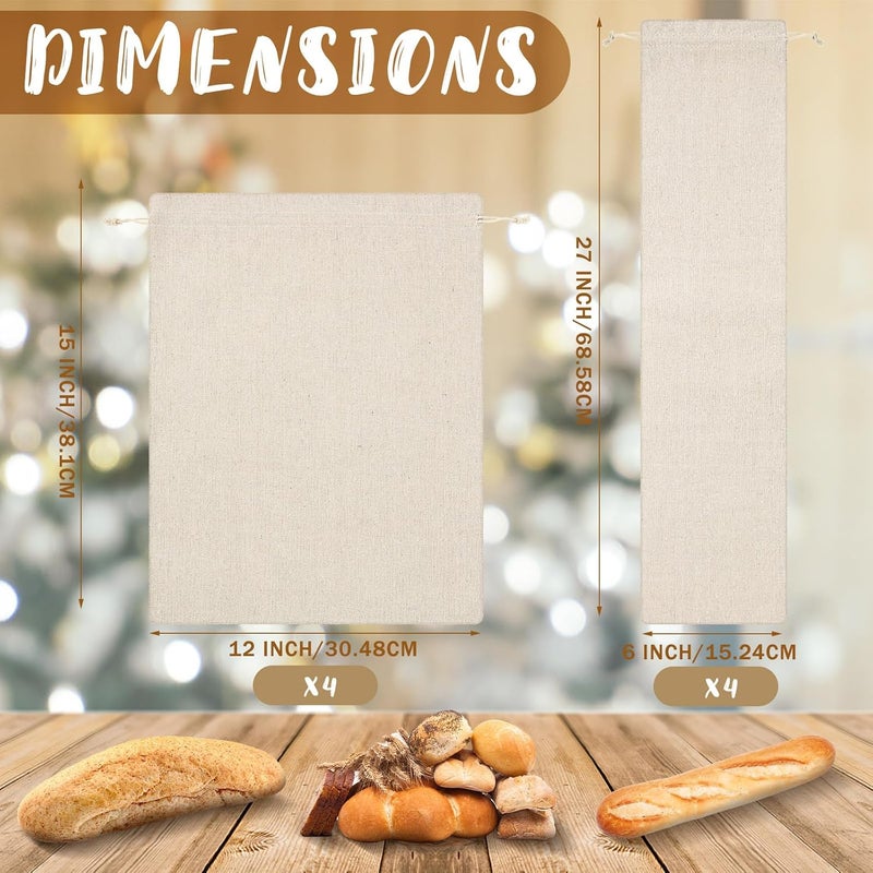 Woanger 8 Pcs Linen Sourdough Bread Bag Burlap Drawstring Reusable Bread Bags 12 x 15 Inch 6 x 27 Inch for Homemade Large Storage Unbleached Container GiftBlank Pattern - Image 2