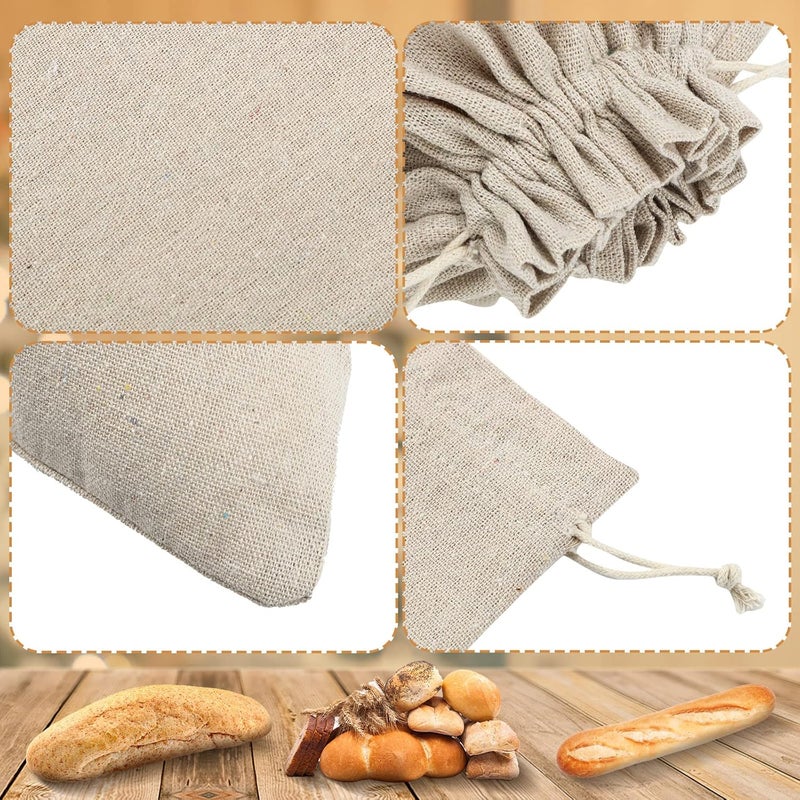 Woanger 8 Pcs Linen Sourdough Bread Bag Burlap Drawstring Reusable Bread Bags 12 x 15 Inch 6 x 27 Inch for Homemade Large Storage Unbleached Container GiftBlank Pattern - Image 3