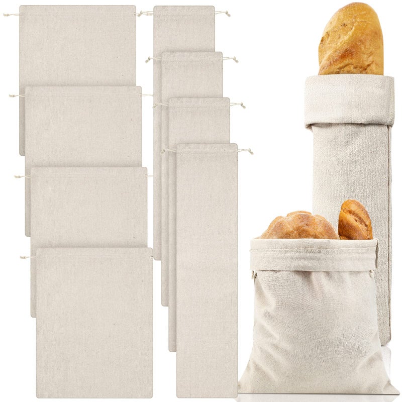 Woanger 8 Pcs Linen Sourdough Bread Bag Burlap Drawstring Reusable Bread Bags 12 x 15 Inch 6 x 27 Inch for Homemade Large Storage Unbleached Container GiftBlank Pattern - Image 1