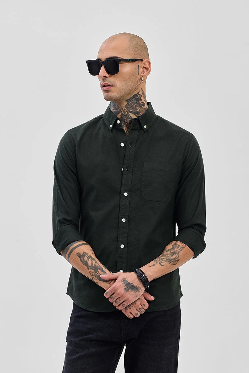 SNITCH Core Lab Dark Green Button Down Slim Fit Shirt