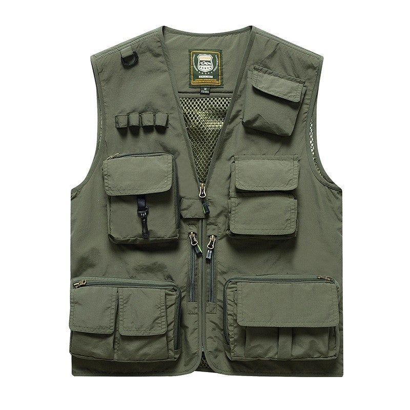 Reflective Emergency Management Vest Multi-Pocket Volunteer Communication Rescue Clothing Vest Workwear Vest Clip Work Clothes Army Green