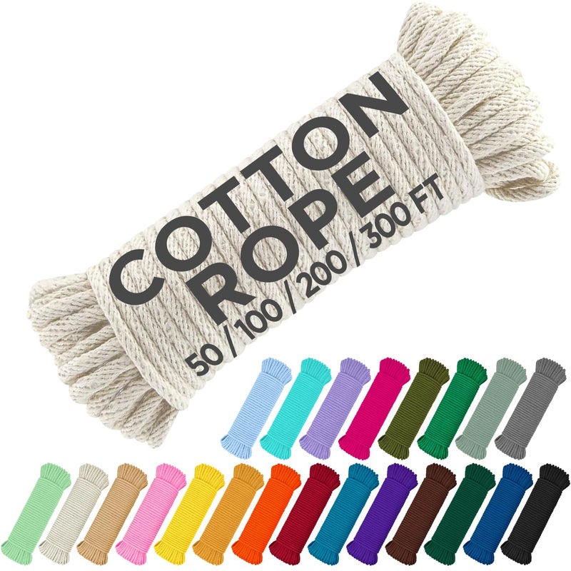 TECEUM 500lb Cotton Rope 316 5 mm 50 FT 100 FT Strong AllPurpose Braided Rope Natural Cotton for Crafting amping Clothes Line DIY Indoor Outdoor Use Natural