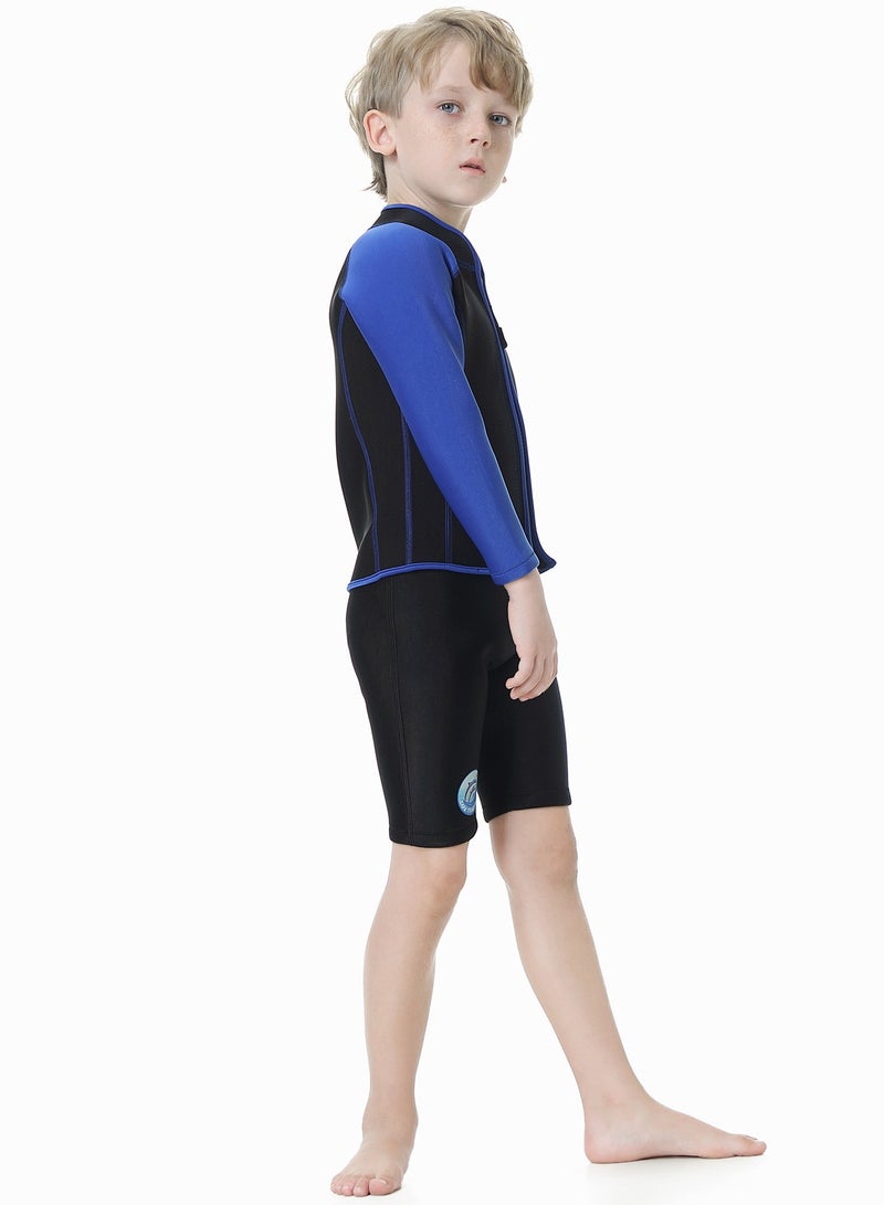 Loquat Children's Wetsuit 2.5MM Separate Body Warm Swimsuit For Boys Long Sleeve Winter Diving And Surfing Jellyfish Blue  - Image 2