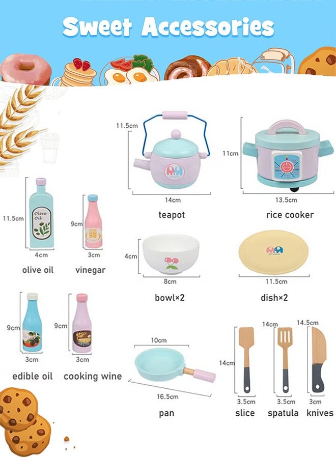 Wooden Kitchen Set Toy, Wooden Role Play Kitchen Set with Oven and Washing Machine, Pretend Kitchen Cooking Food Toy for Kids - Image 3