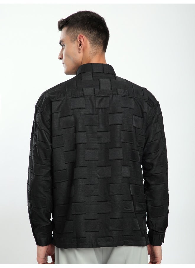 Black Fur Geometric Textured Shirt
