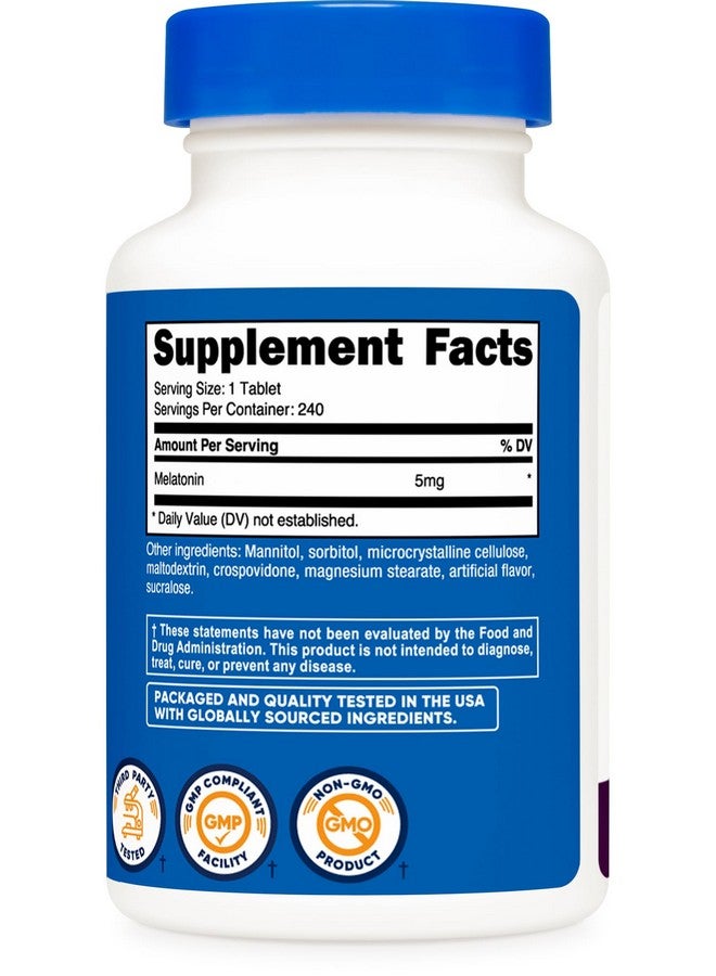نيوتريكوست ميلاتونين 5 مجم، 240 قرص سريع الذوبان (نكهة التوت المختلطة) - خالٍ من الكائنات المعدلة وراثيًا وخالي من الجلوتين - Image 5