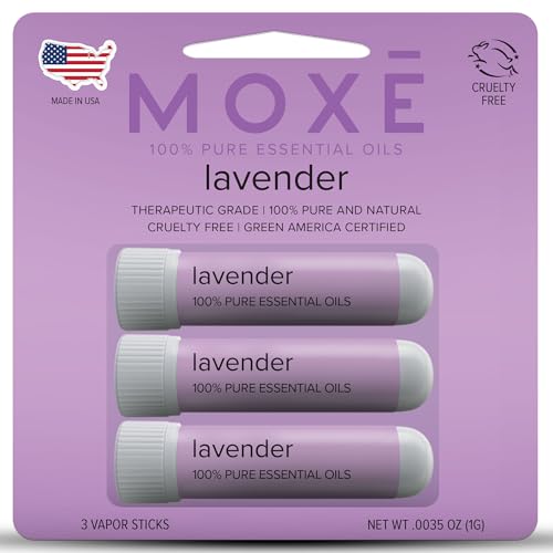 MOX Lavender Essential Oil Nasal Inhaler NoMess Aromatherapy Relaxation Naturally Calming Before Sleep Routine Pure and Undiluted Made in USA 3 Pack