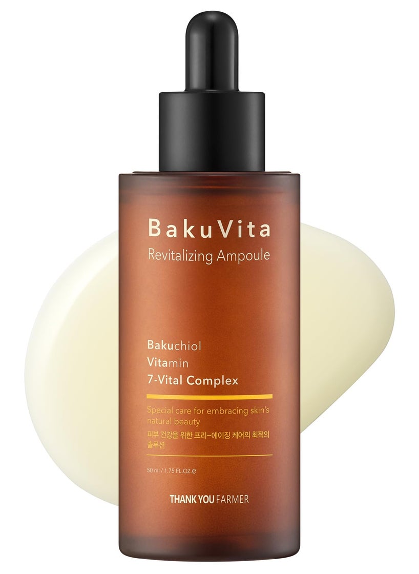 THANKYOU FARMER THANKYOU FARMER BakuVita Revitalizing Ampoule - Bakuchiol Retinol Alternative, Vitamin C + E Korean Serum, Pore Care, Firming, Vegan 1.75 fl oz (50ml) 