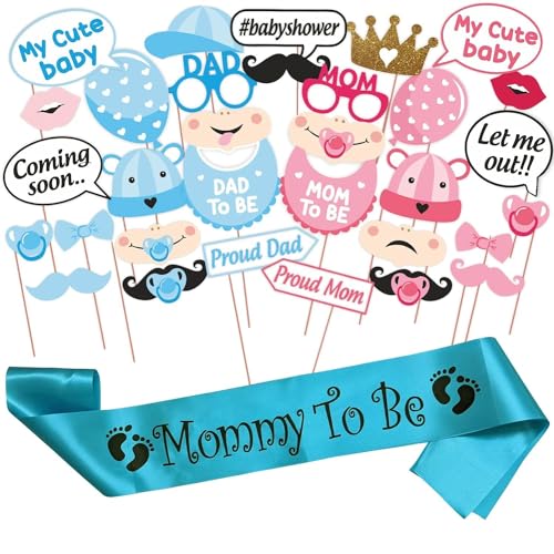 Wobbox Baby Shower Decoration Items| Baby Shower Photo Booth Props for Photoshoot, MommyTo Be Satin Sash Daddy to Be Decoration, Godh Bharai Decoration Kit-(FP423) - Image 1
