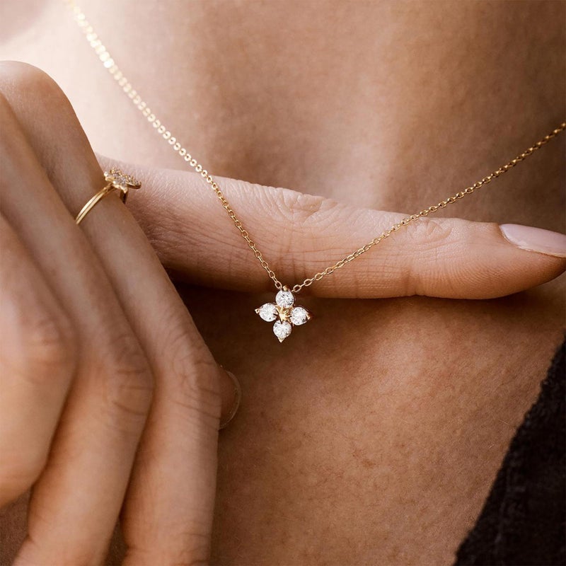 ShineRose Clover Necklace for Women Dainty 14K Gold Plated CZ Pendant Charm Trendy Lucky Valentine's Gifts Jewelry (Lucky Clover(A), Gold) - Image 3