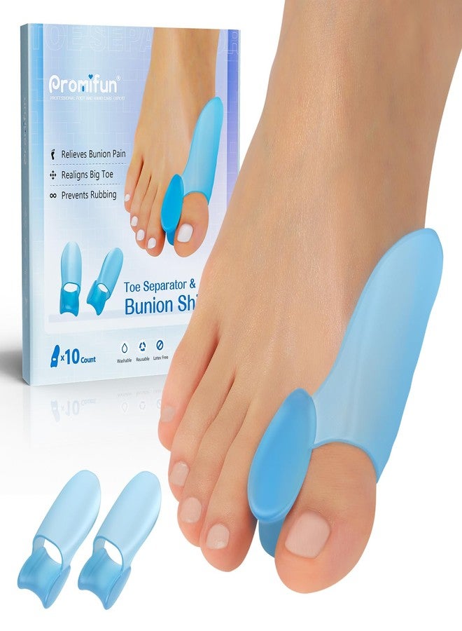 Promifun Bunion Cushion Protector, 10 Packs of Bunion Corrector Pads with Separator for Big Toe, Gel Shield for Foot Pain Relief, Calluses, Corns - Blue - Image 1
