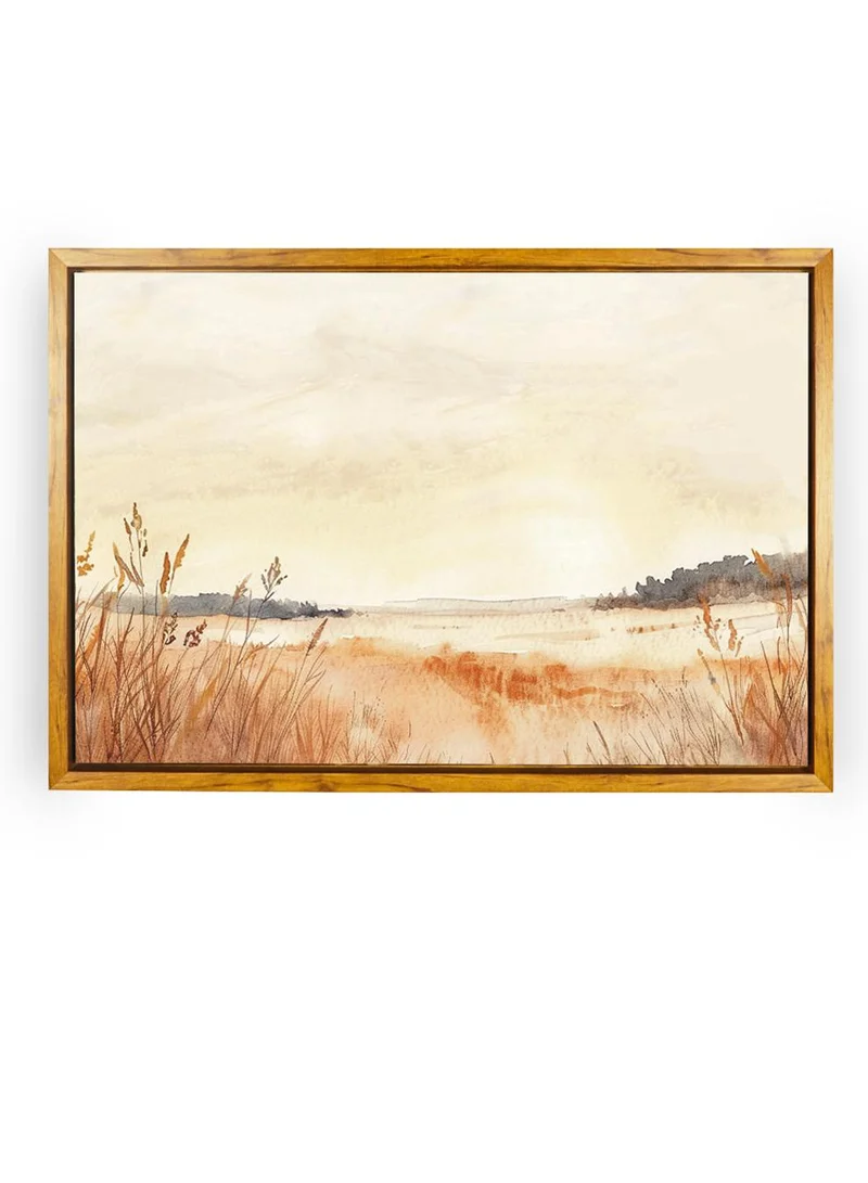 LOWHA Canvas Wall Art Stretched Over Wooden Frame with Wooden Color Floating Frame and Vintage Style Field of Serenity Painting