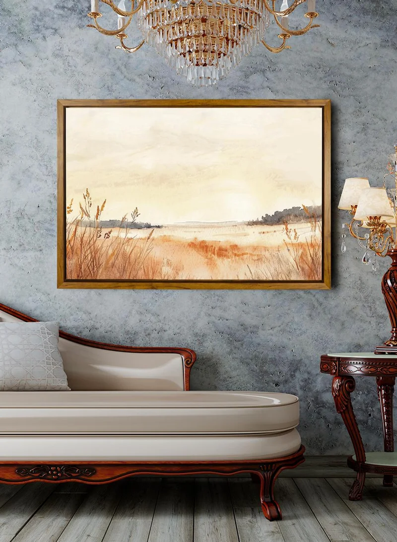 LOWHA Canvas Wall Art Stretched Over Wooden Frame with Wooden Color Floating Frame and Vintage Style Field of Serenity Painting