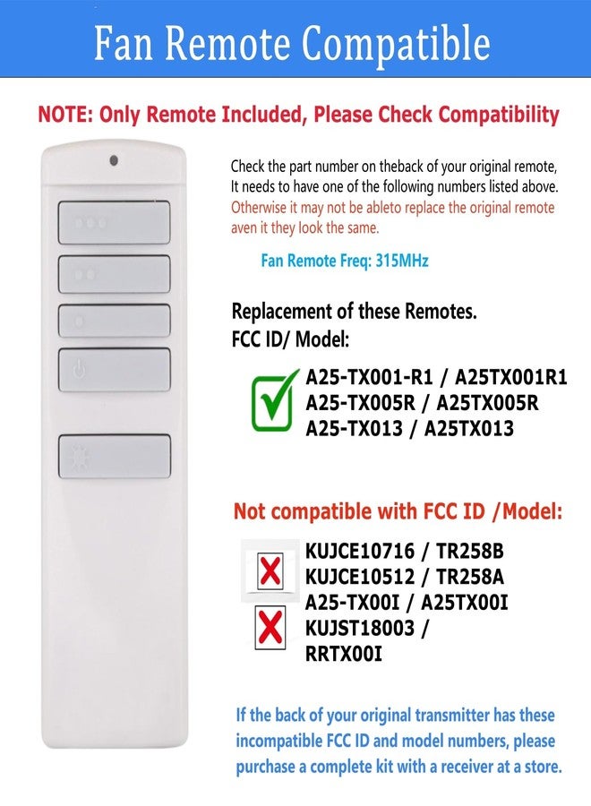 UBORSY Replacement Remote for Harbor Breeze Ceiling Fan Remote Control, Light Dimmer 3-Speed Wall Mount for A25-TX001-R1, A25-TX005R, A25-TX013, ZJF-RT01A,315MHz(Remote Only) - Image 2