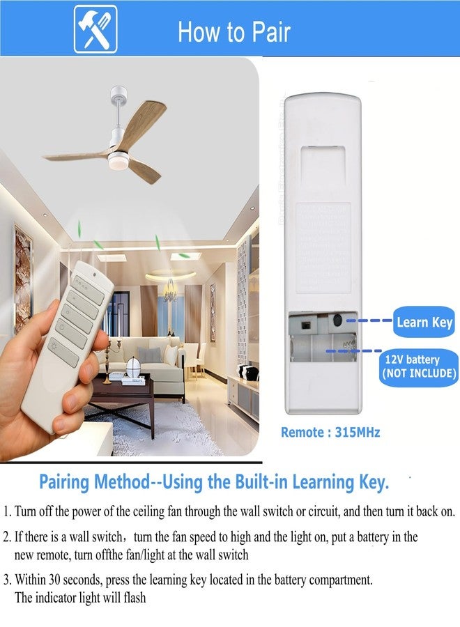 UBORSY Replacement Remote for Harbor Breeze Ceiling Fan Remote Control, Light Dimmer 3-Speed Wall Mount for A25-TX001-R1, A25-TX005R, A25-TX013, ZJF-RT01A,315MHz(Remote Only) - Image 5