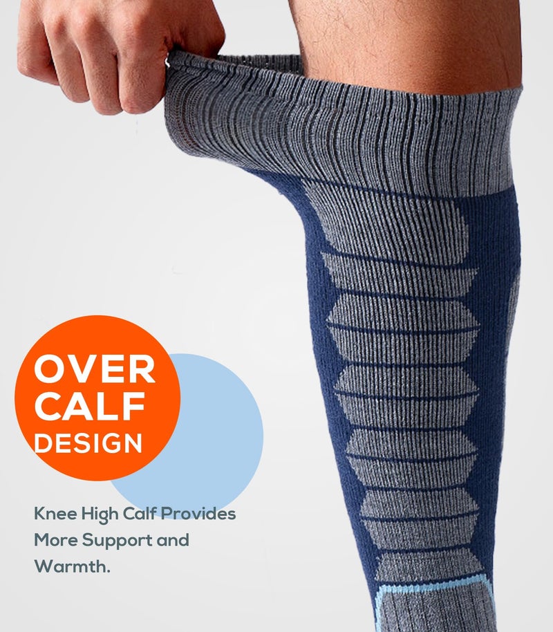 WEIERYA Ski Sock Merino Wool Ski Socks Mens Womens Skiing & Snowboarding Socks, Over The Calf, Blue Large 2 Items - Image 3