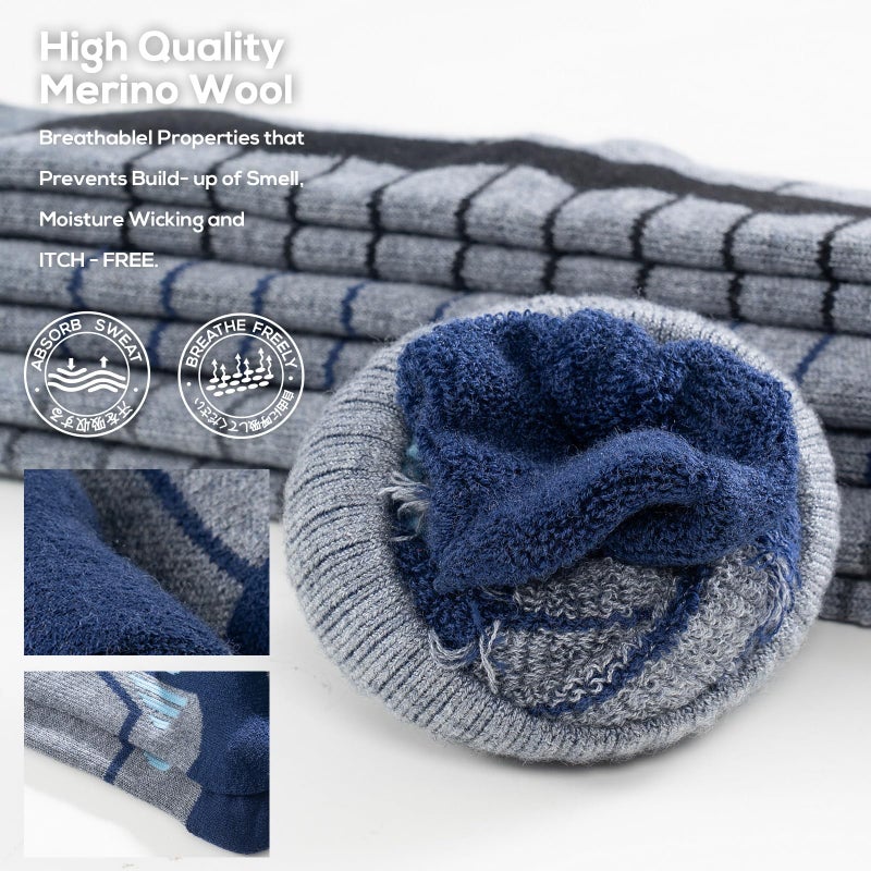 WEIERYA Ski Sock Merino Wool Ski Socks Mens Womens Skiing & Snowboarding Socks, Over The Calf, Blue Large 2 Items - Image 2