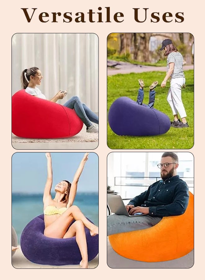 Generic New inflatable sofa Flocking inflatable lazy ball sofa Small household single sofa leisure entertainment stool Folding outdoor leisure sofa bed Send inflatable pump Sofa Color: green  - Image 2