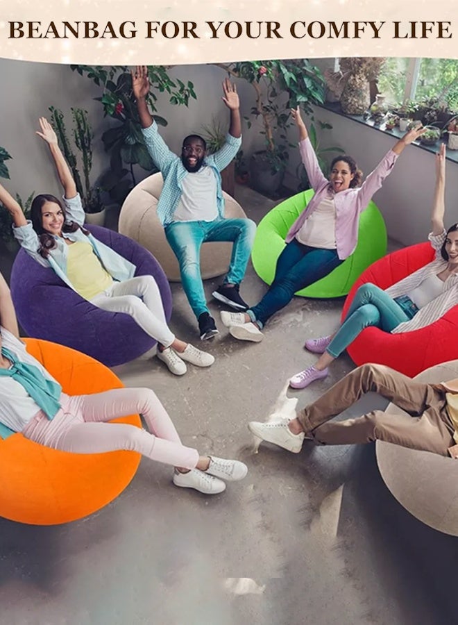 Generic New inflatable sofa Flocking inflatable lazy ball sofa Small household single sofa leisure entertainment stool Folding outdoor leisure sofa bed Send inflatable pump Sofa Color: green  - Image 3
