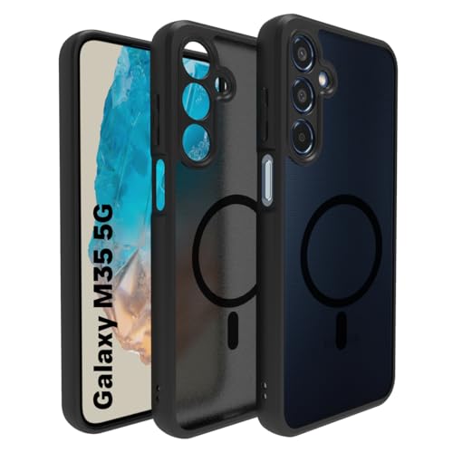 RIGGEAR Shockproof Sleek Hybrid Armor Back Cover Case Compatible with MagSafe Accessories for Samsung Galaxy M35 5G (Smoke Black Matte PC + Black TPU Bumper) - Image 1