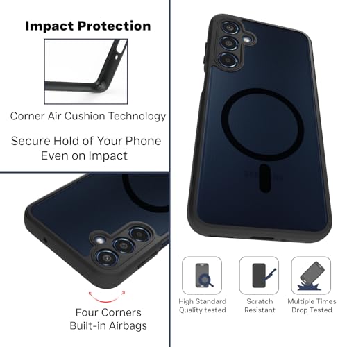 RIGGEAR Shockproof Sleek Hybrid Armor Back Cover Case Compatible with MagSafe Accessories for Samsung Galaxy M35 5G (Smoke Black Matte PC + Black TPU Bumper) - Image 2
