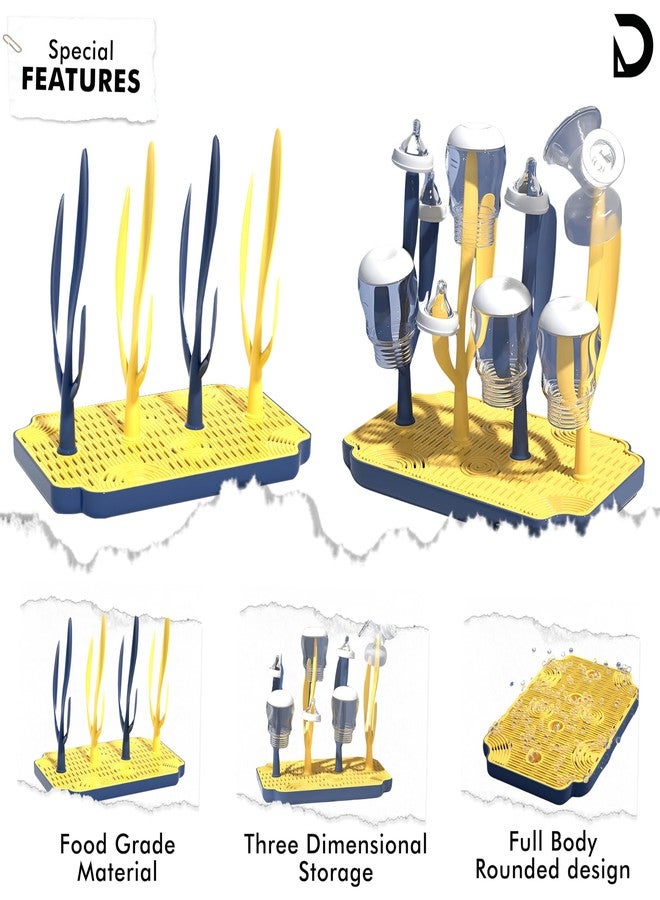 DaKos Baby Bottle Drying Rack, Baby Bottle Drying Stand, Drainer for Baby Bottles, Feeding Cup Nipple Storage with Detachable Tray, Compact and Portable Stylish Cactus Design (Yellow) - Image 4
