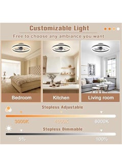 Arabest Black Modern Bladeless LED Ceiling Fan Light with Remote, 15.7in Flush Mount, 3000K-6500K Dimmable, Low Profile for Bedroom  - Image 2
