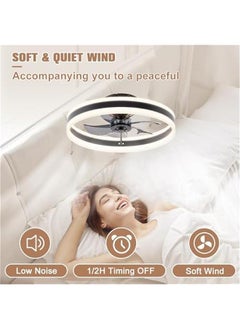 Arabest Black Modern Bladeless LED Ceiling Fan Light with Remote, 15.7in Flush Mount, 3000K-6500K Dimmable, Low Profile for Bedroom  - Image 3